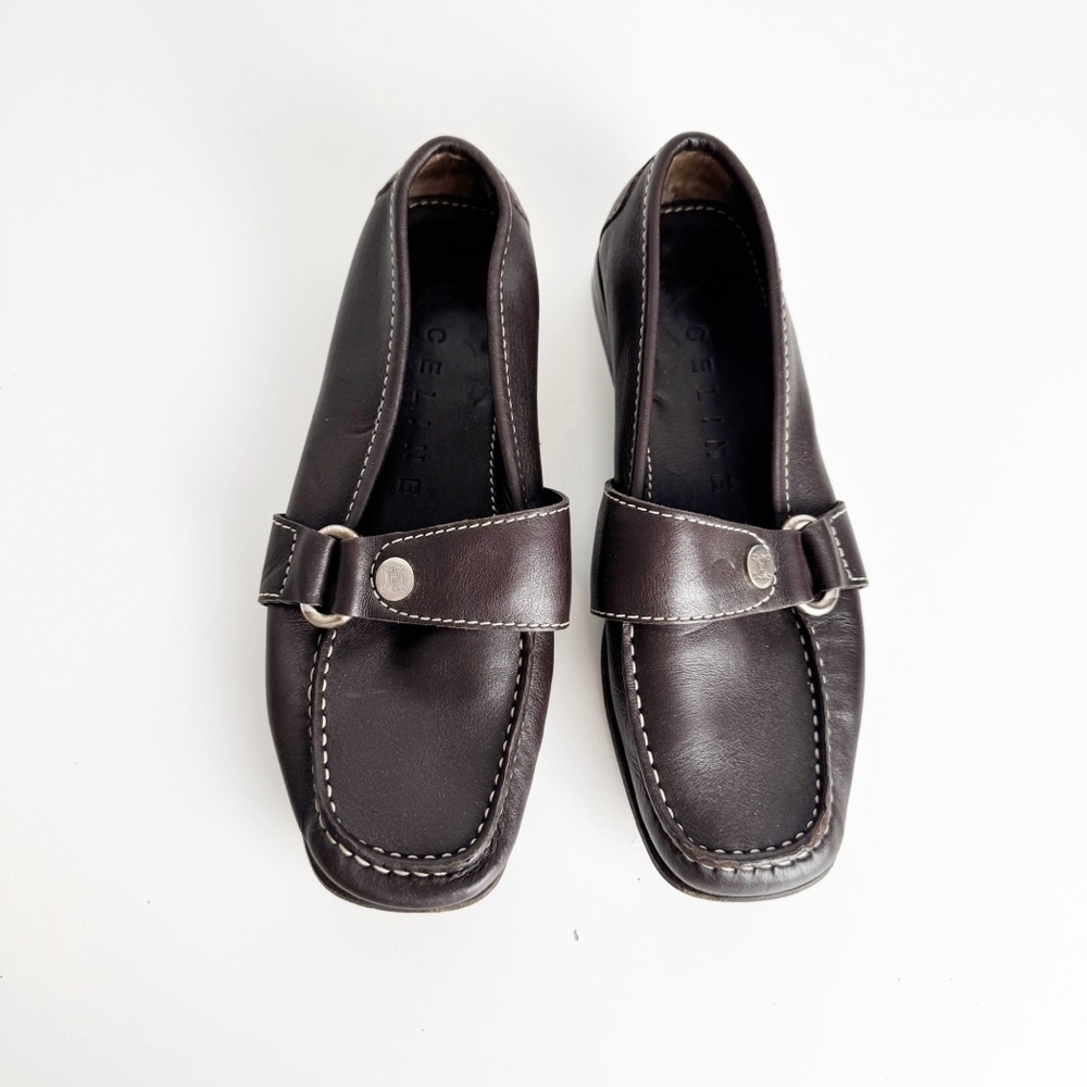 Celine Brown Leather Contrast Stitching Loafer size 35.5 C - Picture 2 of 8